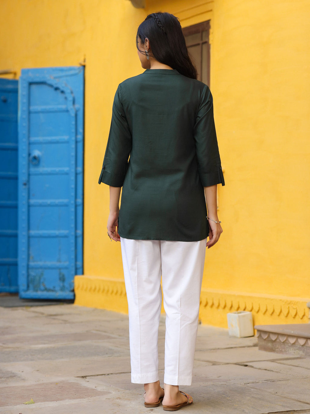 Juniper Green Modal Rayon Embroidered Tunic - Distacart