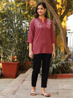 Juniper Women's Onion Pink Modal Rayon Embroidered Tunic