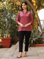 Juniper Women's Onion Pink Modal Rayon Embroidered Tunic