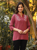 Juniper Women's Onion Pink Modal Rayon Embroidered Tunic