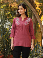 Juniper Women's Onion Pink Modal Rayon Embroidered Tunic