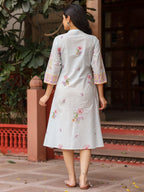 Juniper Mint Floral Printed Pure Cotton Dress With Sequins Work - Distacart