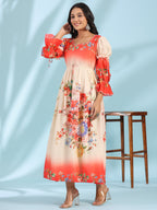 Juniper Women's Off-White Floral Printed Cotton Maxi Dress With Beads & Sequins Work - Distacart