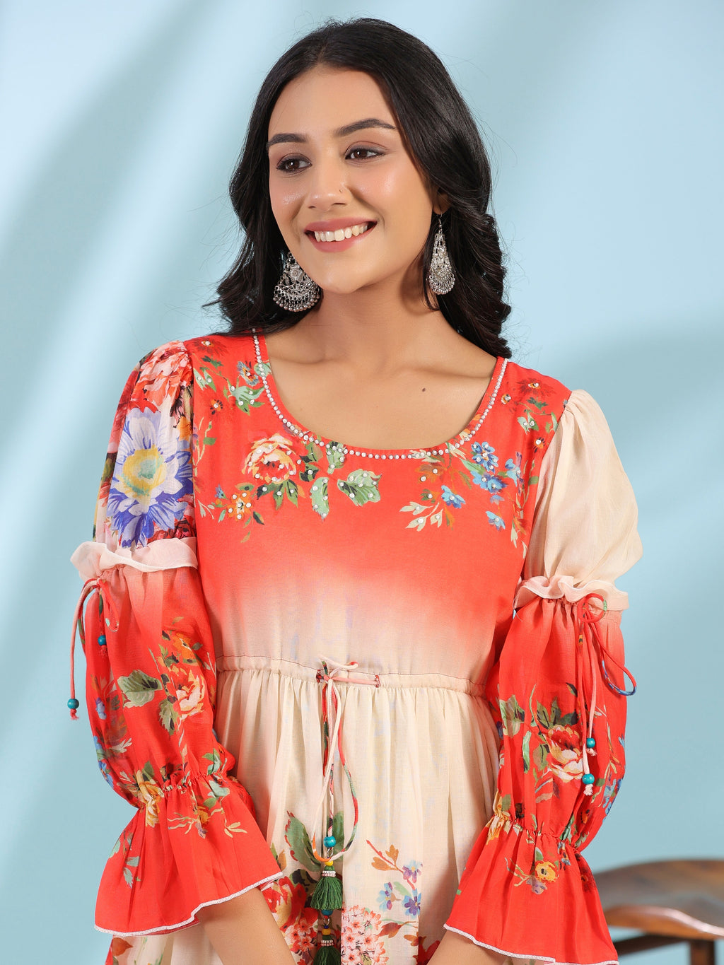 Juniper Women's Off-White Floral Printed Cotton Maxi Dress With Beads & Sequins Work - Distacart