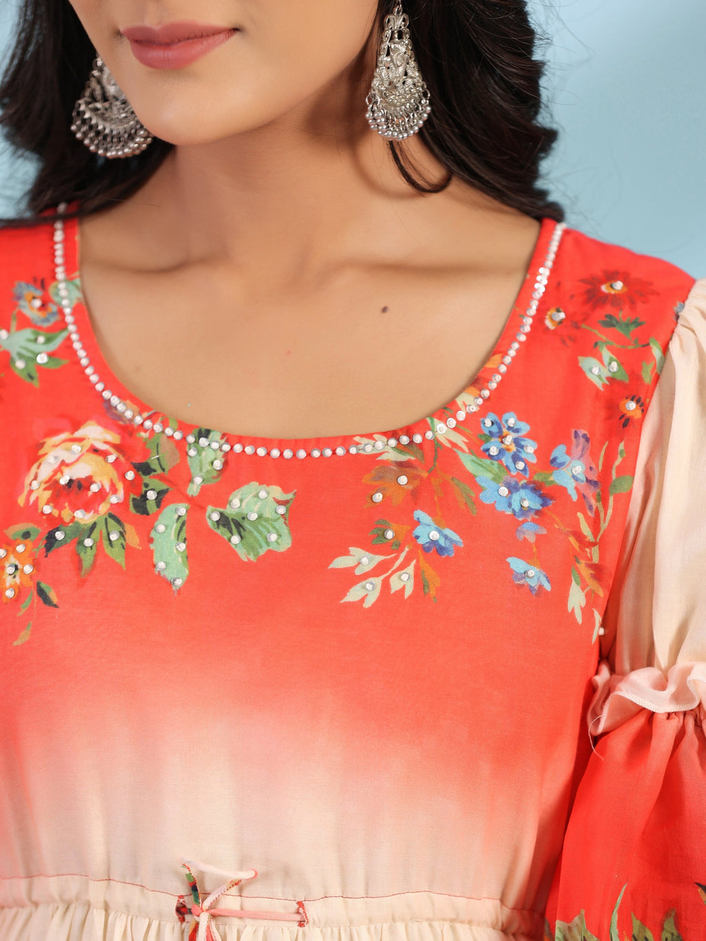 Juniper Women's Off-White Floral Printed Cotton Maxi Dress With Beads & Sequins Work - Distacart