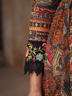 Juniper Women's Multi Colored Cotton Maxi Dress With Ethnic Motifs, Embroidered Jacket, And Long Sleeves - Distacart