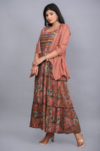 Juniper Multi Colored Cotton Ethnic Motif Maxi Dress with Shrug - Distacart