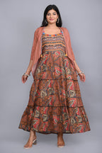 Juniper Multi Colored Cotton Ethnic Motif Maxi Dress with Shrug - Distacart