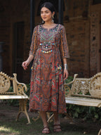 Juniper Women's Multi Colored Cotton Ethnic Motif Printed Maxi Dress with Embroidered Yoke - Distacart