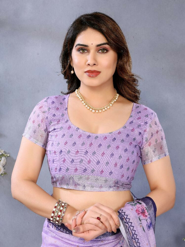 PR Fashion Purple Handloom Linen Cotton Saree
