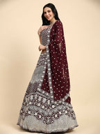 Brown Georgette Thread Embroidered Lehenga Choli with Dupatta - Tanya