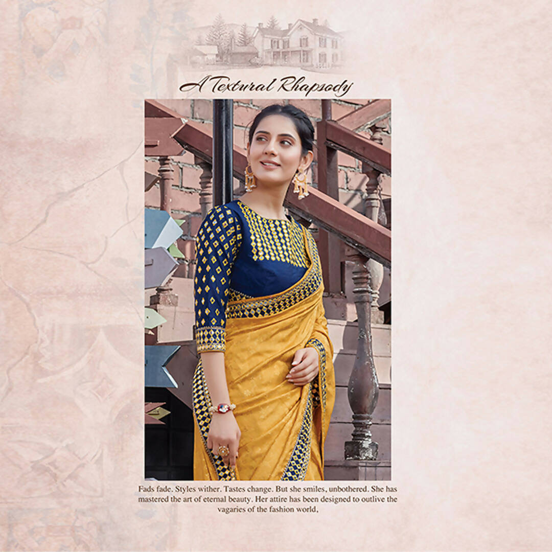 Yellow Colored Jacquard Silk Embroidered Saree With Blouse - Norita Royal Adveka