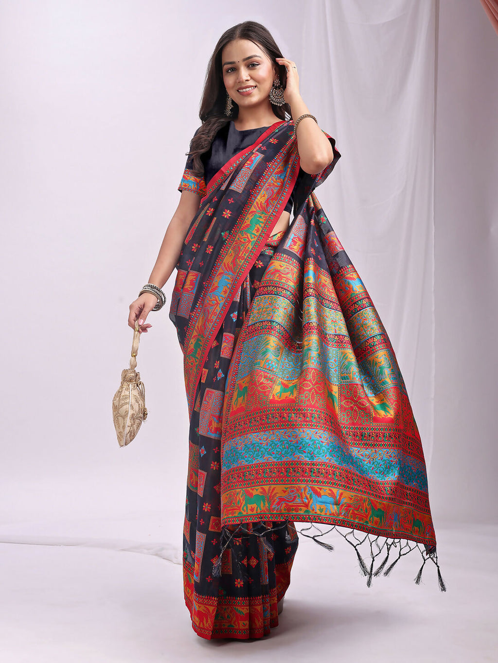 Shree Shyam Fashion Vastraloom Navy Blue Linen Cotton Saree