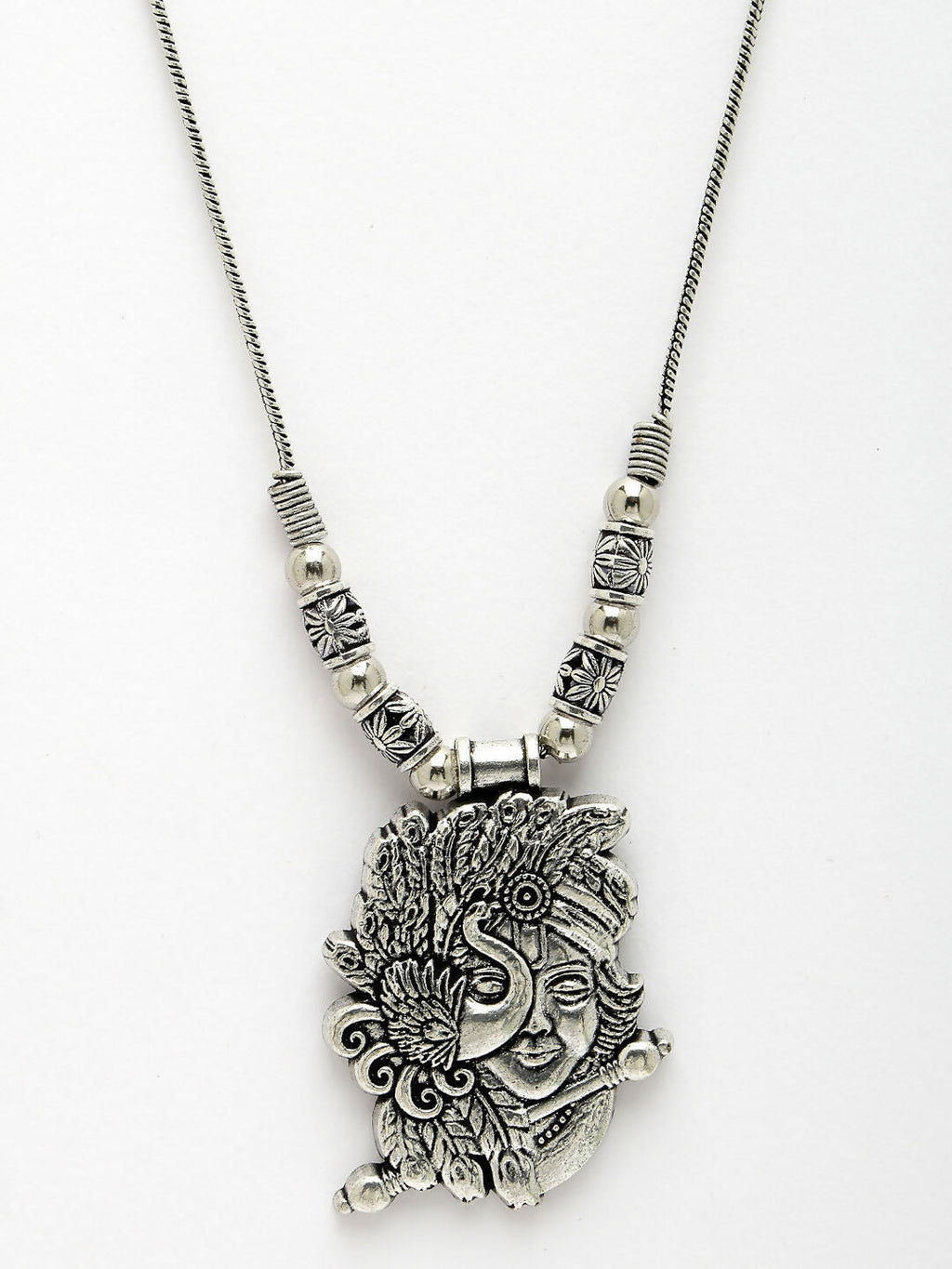 NVR Women's Silver-Toned Krishna Pendant with Chain