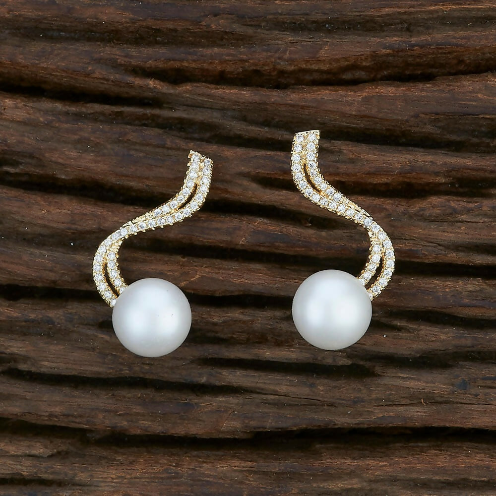 Joban Fashion Women Brass Golden White Ad Earrings - Distacart