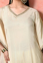 Joban Fashion Off White Cotton Premium Pure Viscose Dola With Kolkata Handwork Kurta set