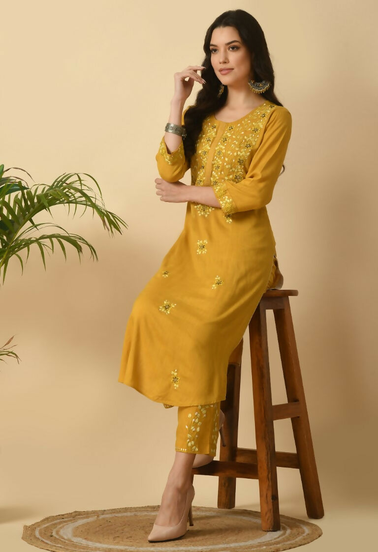 Joban Fashion Mustard Cotton Rayon Kurta Set