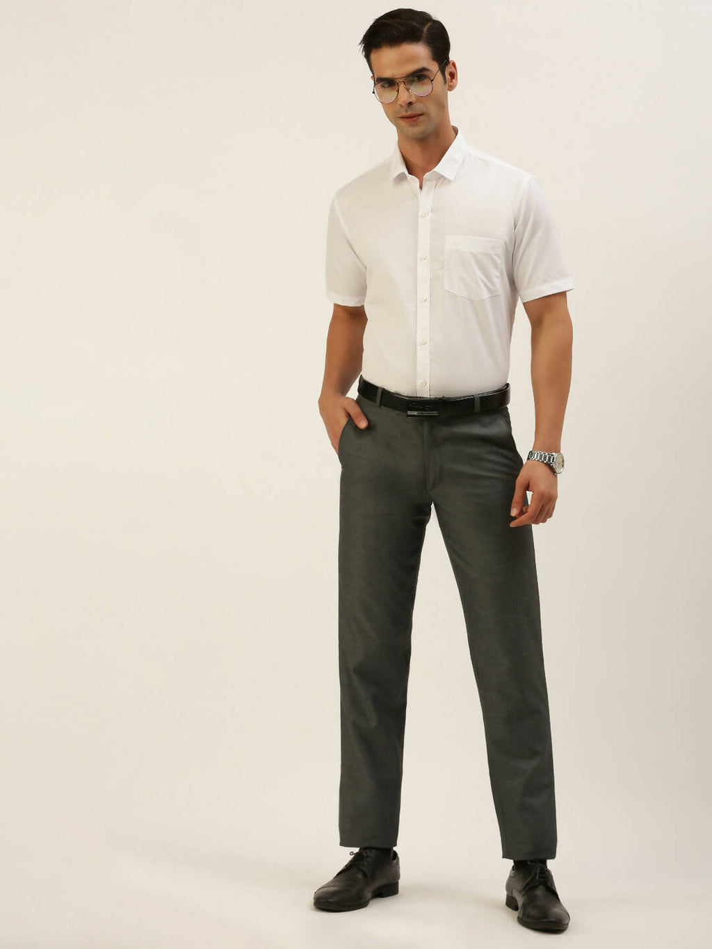 Ramraj Cotton Mens Half Sleeve Formal Poly Cotton White Shirt
