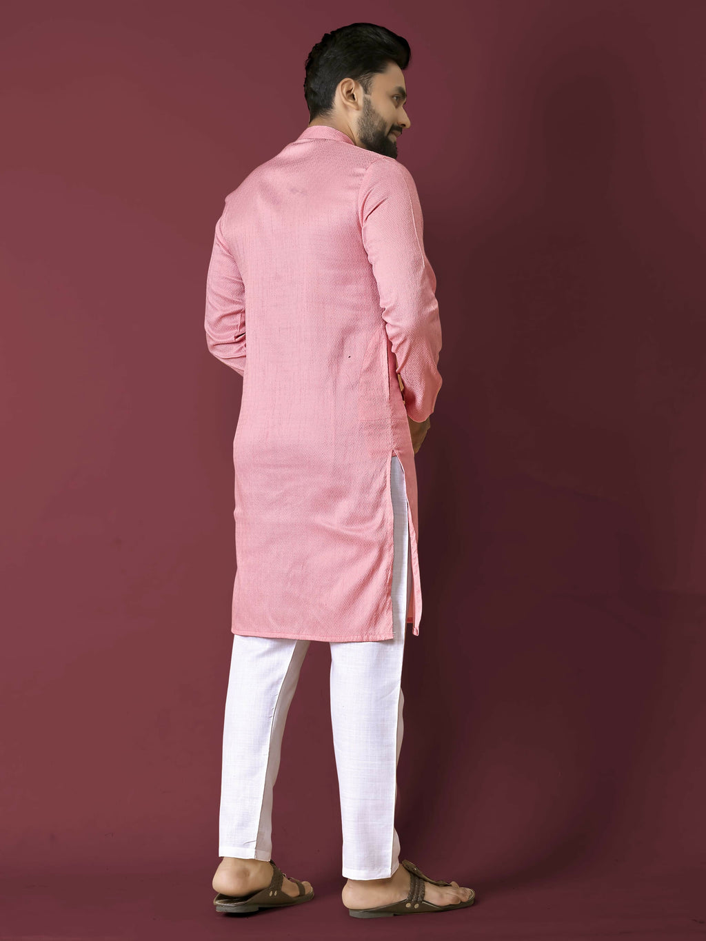 Anaita Pink Solid Soft Jacquard Silk Straight Kurta