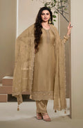 Anaita Brown Heavy Natural Crepe Stitched Suit with Embroidery & Zarkhan Work - Distacart