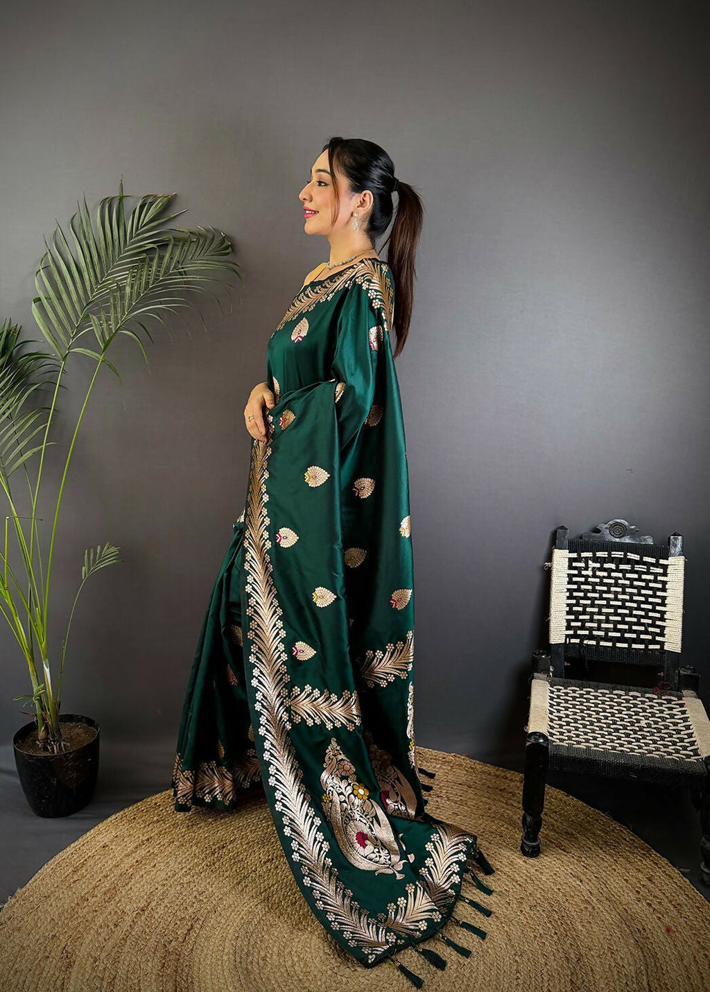 Joban Fashion Banarasi Deep Teal Woven Soft Silk Saree - Distacart