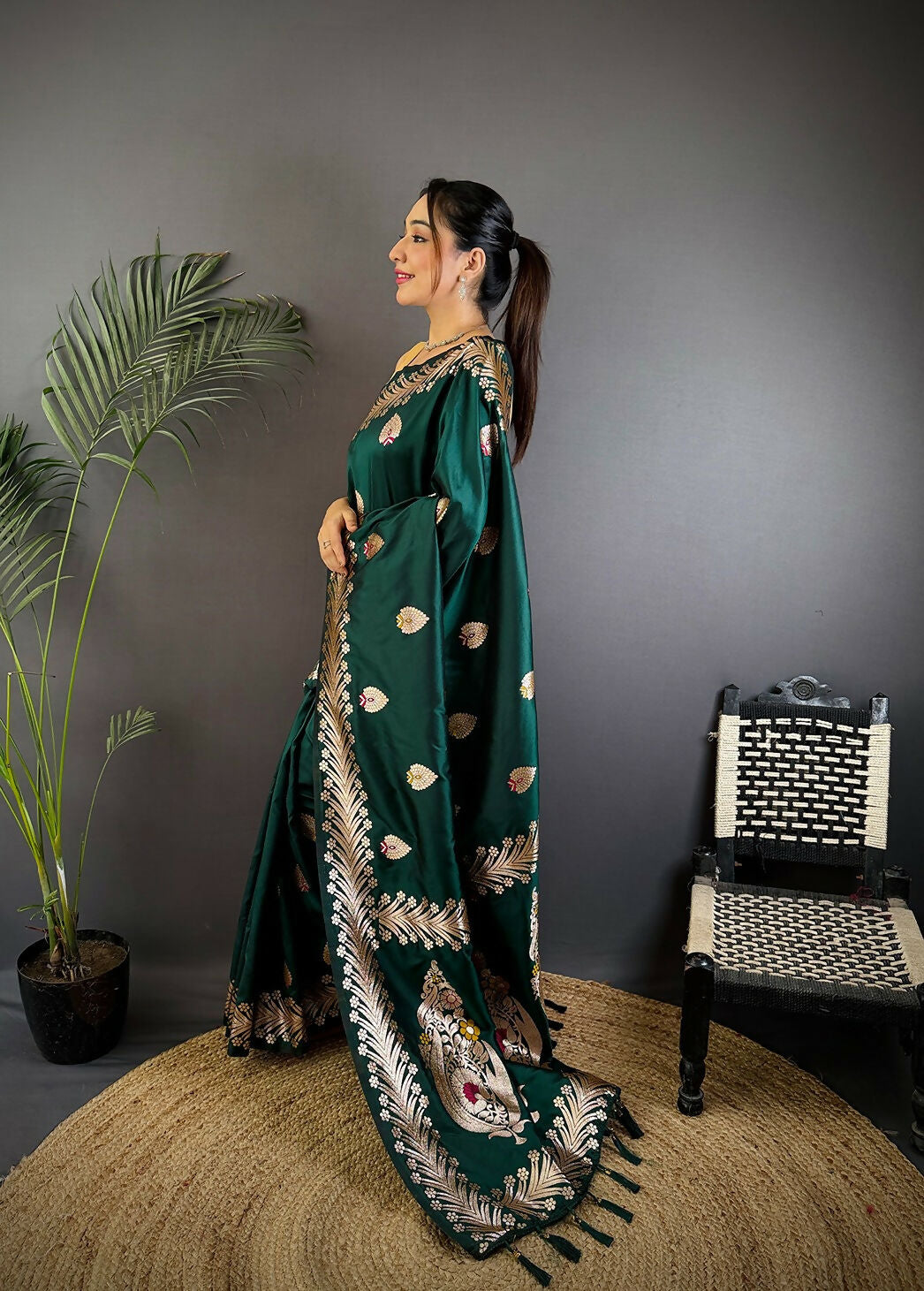 Joban Fashion Banarasi Deep Teal Woven Soft Silk Saree - Distacart