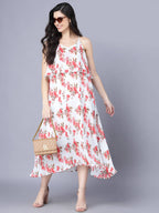 Myshka White Red Floral Layered Midi Dress - Distacart
