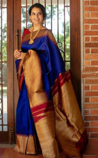DEIANA'S Beautiful Designer Golden zari Soft Lichi Silk Saree - Blue