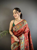 Joban Fashion Red Banarasi Soft Silk Woven Saree - Distacart