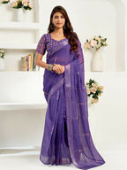 Joban Fashion Purple Geomatric Linen Ready To Wear Saree With Unstitched Blouse - Distacart
