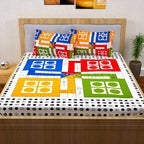 Vamika Printed Cotton White Bedsheet With Multicolor Ludo Design Bedsheet With Pillow Covers (LEOC_LUDO_BLACK)