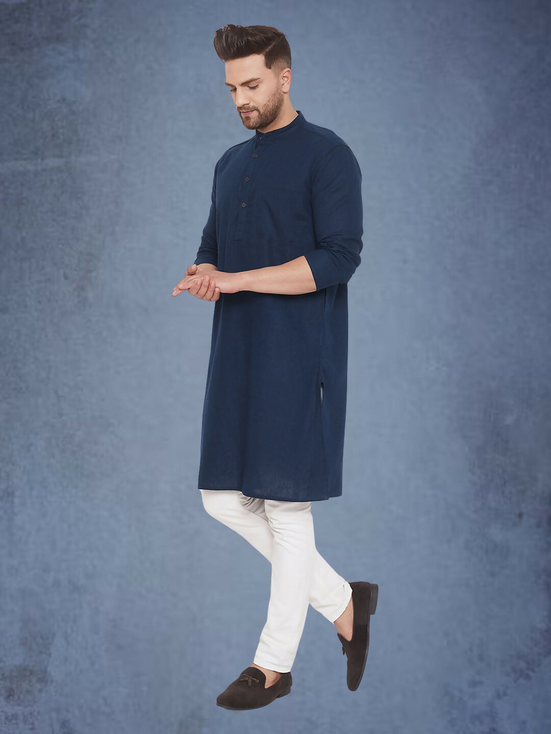 Even Apparels Men's Pure Cotton Blue Kurta