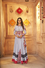 Sky Viscose Rayon Thread Embroidered Work And Print With Mirror All Over Navratri Lehenga Choli - Raas