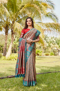 Vastranavya Boutique Collection Kanjivaram Soft Silk Saree With Unstitched Blouse - Peach