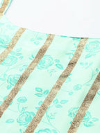 Ahalyaa Blue & Gold Floral Printed & Striped Straight Kurti with Sharara - Distacart