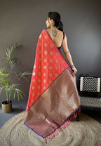 Joban Fashion Pink Checked & Circular Motifs Soft Silk Banarasi Saree - Distacart