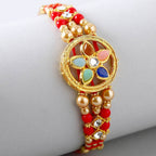 Flower Design Kundan Rakhi And Almonds Jar - Distacart