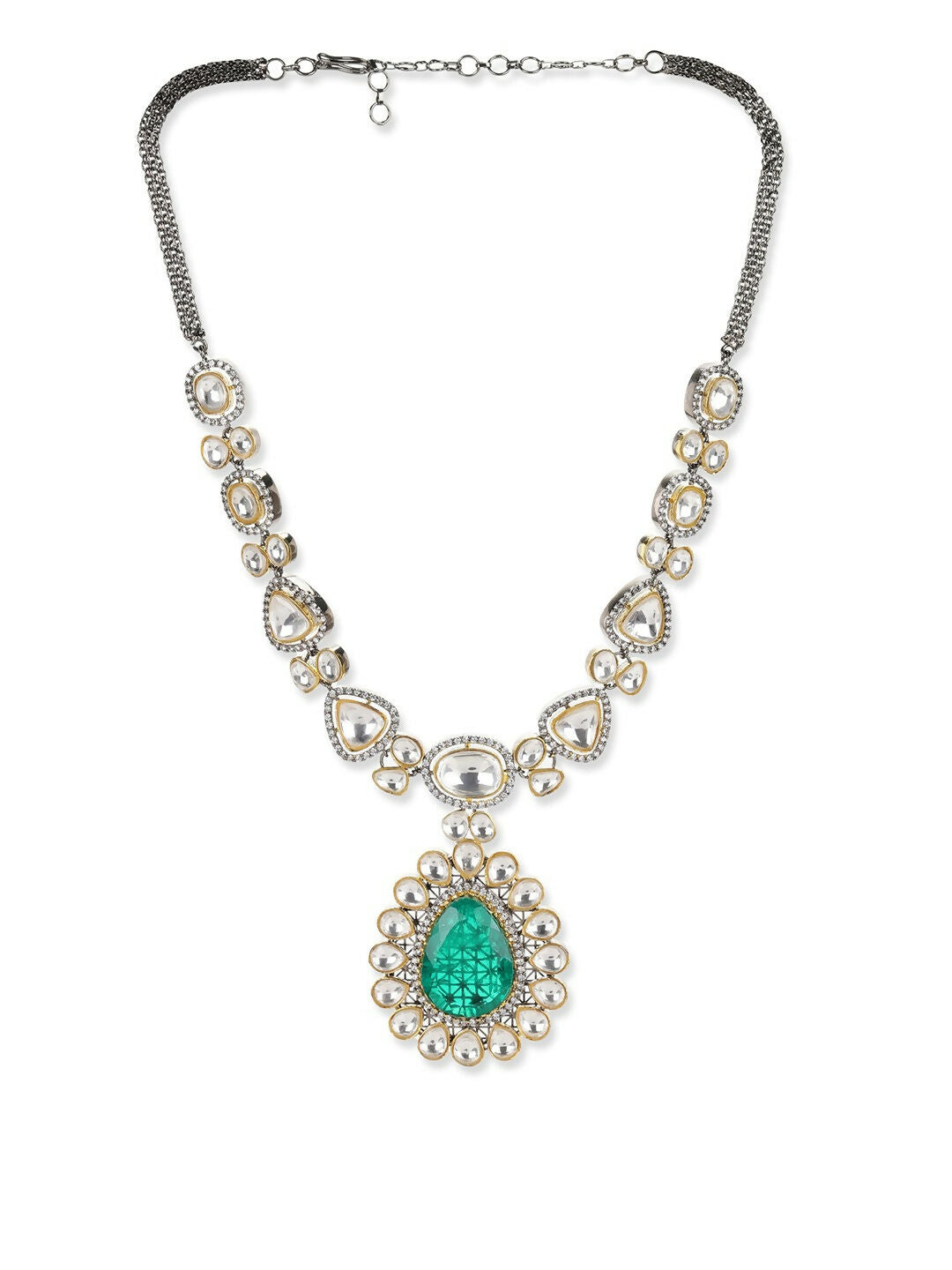 Kundan and Emerald Center Piece Neckpiece- Ruby Raang