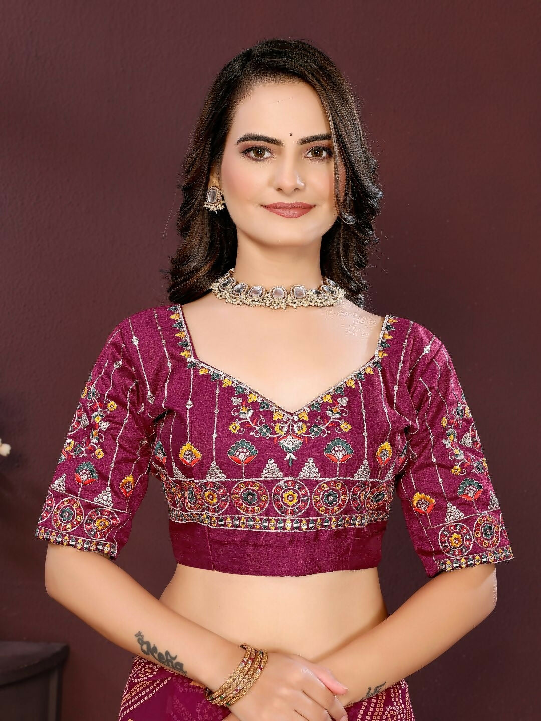 Ai Fashion Wine Georgette Digital Print Party Wear Saree - Distacart