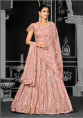 Peach Net Semi-Stitched Bridal Lehenga - Nimayaa Bonanza