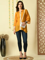 Myshka Women's Mustard Embroidered Party Fusion Top