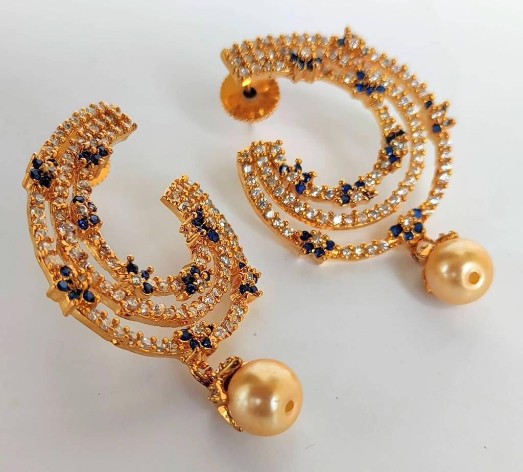 Blue AD Designer Pearl Drop Earrings - Distacart