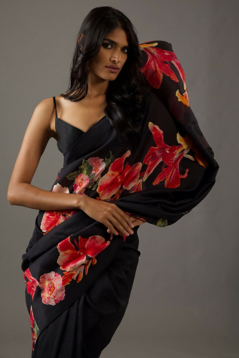 Partywear Designer Black Bright Moss Fancy Saree - Durga
