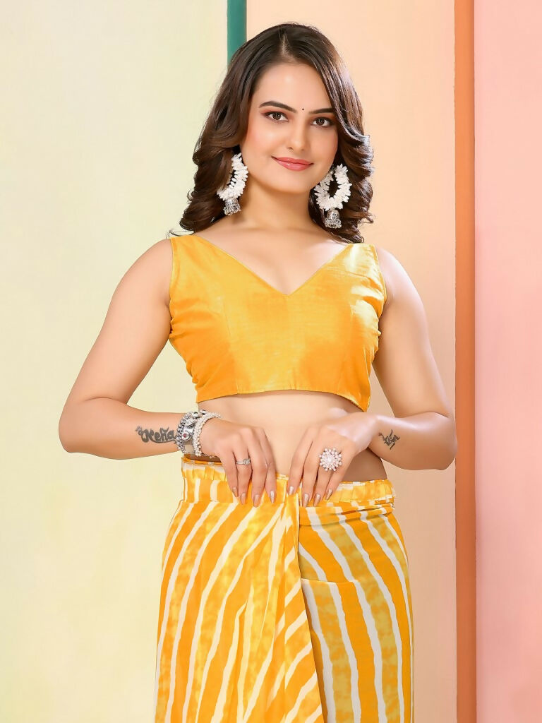 Yellow Georgette Designer Printed Ready To Wear Saree - Elite