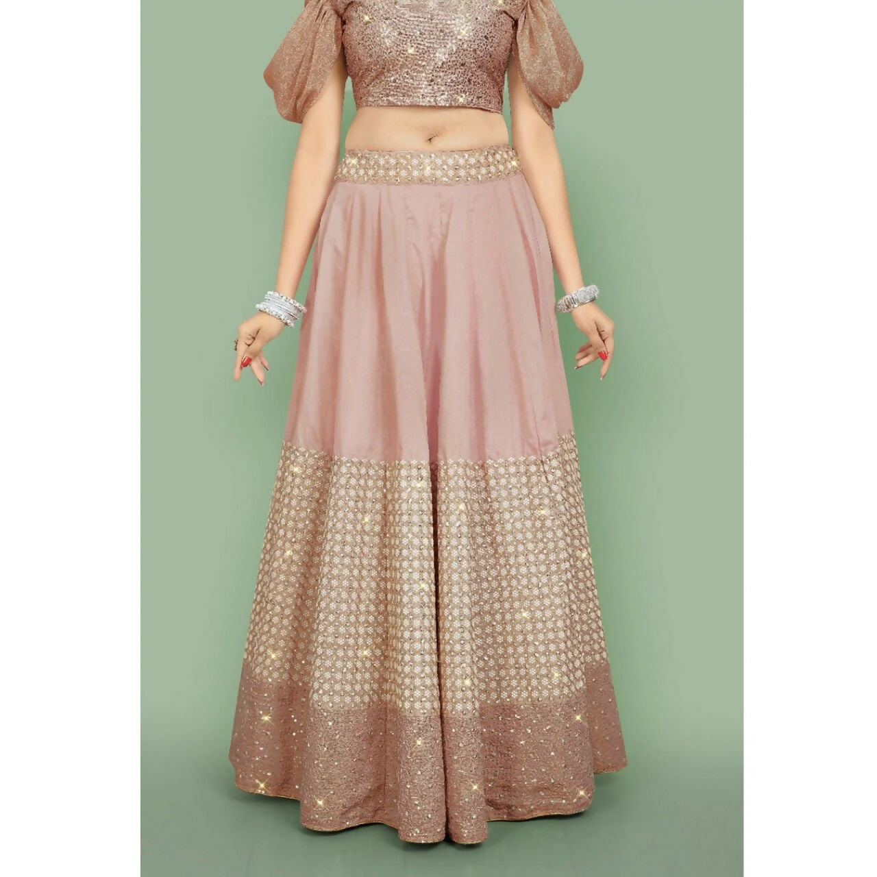 Jyoti Fashion Dusty Rose Pink Dori with Zari Thread Sequence Embroidery Cotton Silk Lehenga Choli with Dupatta