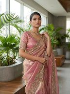 Joban Fashion Pink Fandy Satin Silk Party Wear Sarees - Distacart