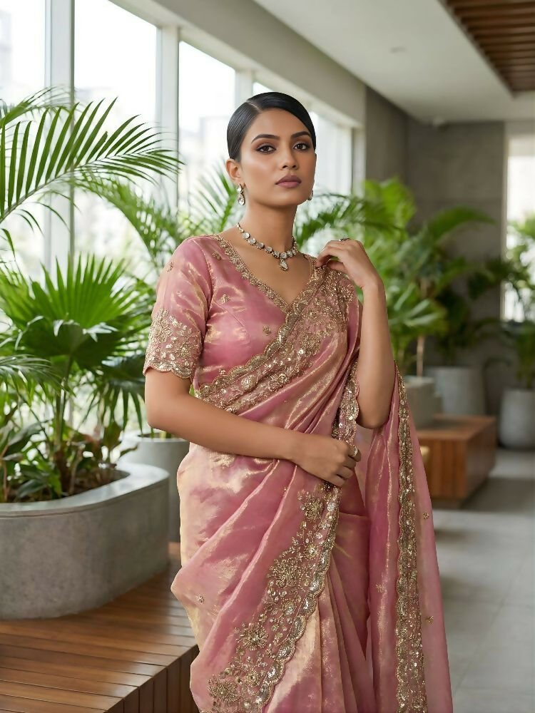 Joban Fashion Pink Fandy Satin Silk Party Wear Sarees - Distacart