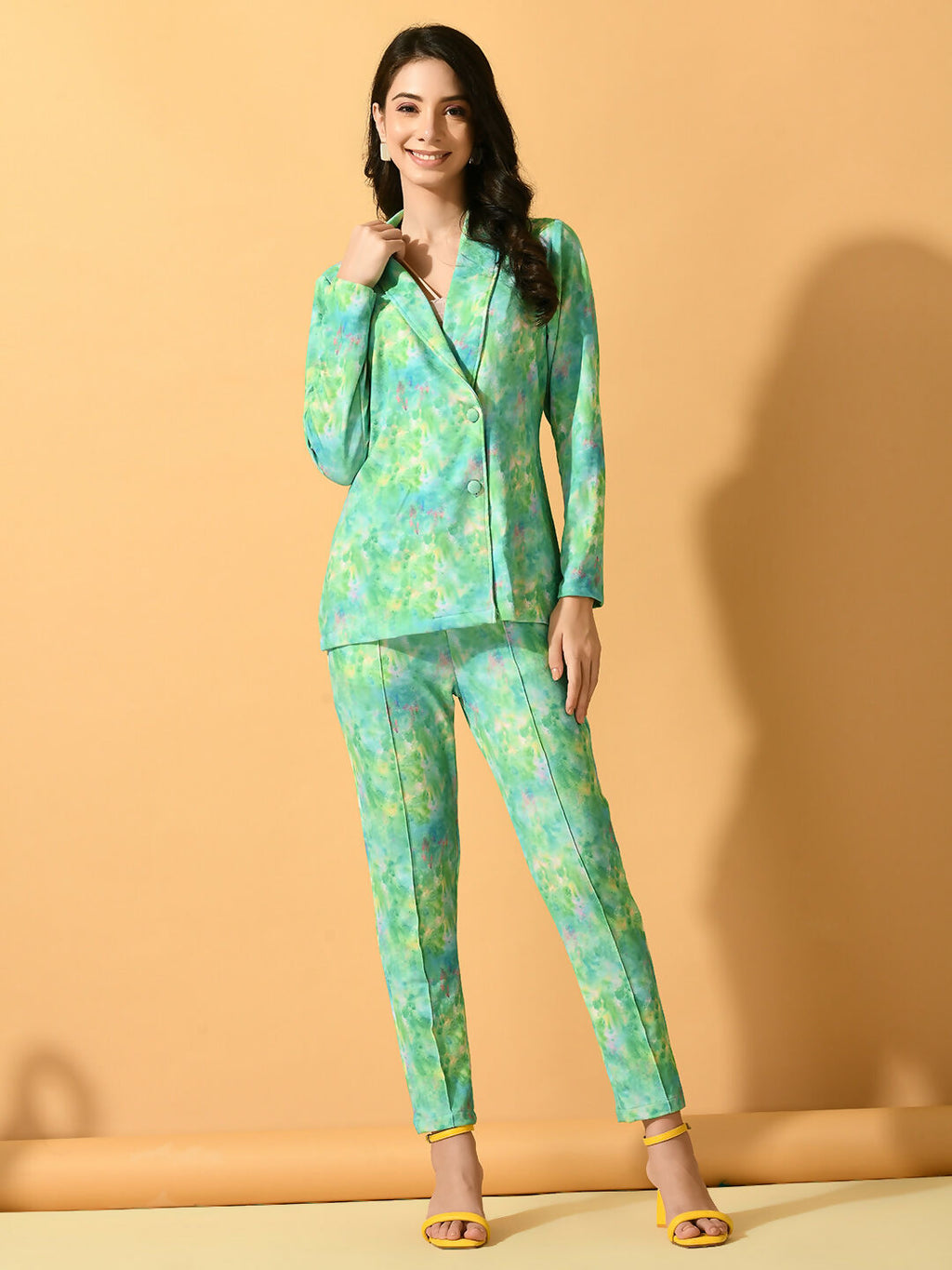 Myshka Women's Multi Printed Coat With Trousers