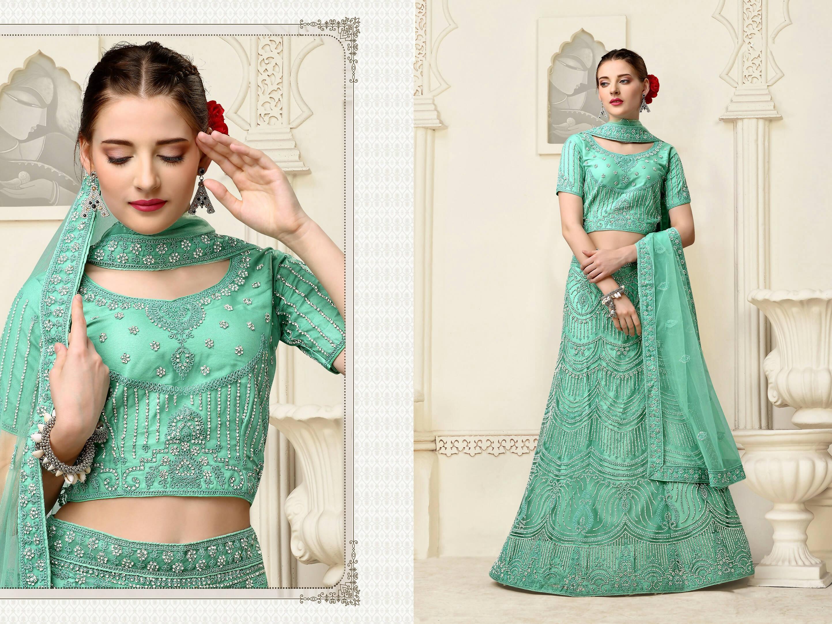 Green Net Fancy Zari Embroidered work Lehenga Choli with Dupatta - Heer