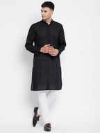 Even Apparels Pure Cotton Men's Kurta in Black Color With Band Collar - Distacart